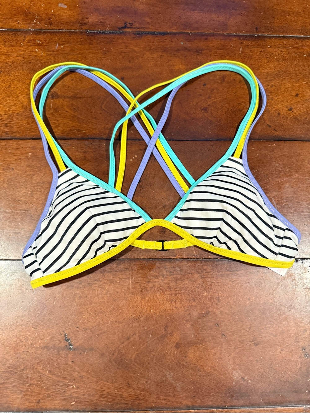 Victoria's Secret Striped Bikini Top with Yellow, Teal & Lavender Trim